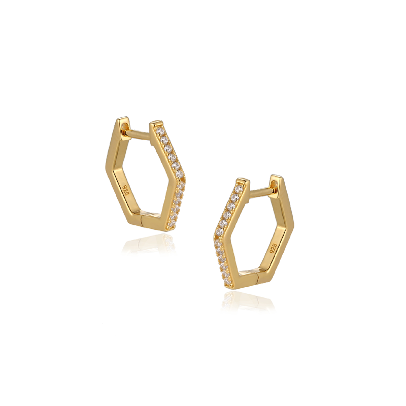 Sterling Silver Gold Plated Cz Geometric Hoops
