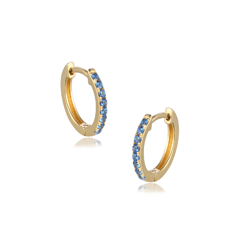 Sterling Silver Gold Plated Blue Cz Hoops