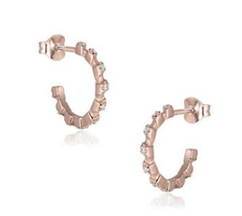 Sterling Silver Rose Gold Plated Cz Hoops