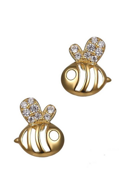 Sterling Silver Gold Plated Cz Bee Studs