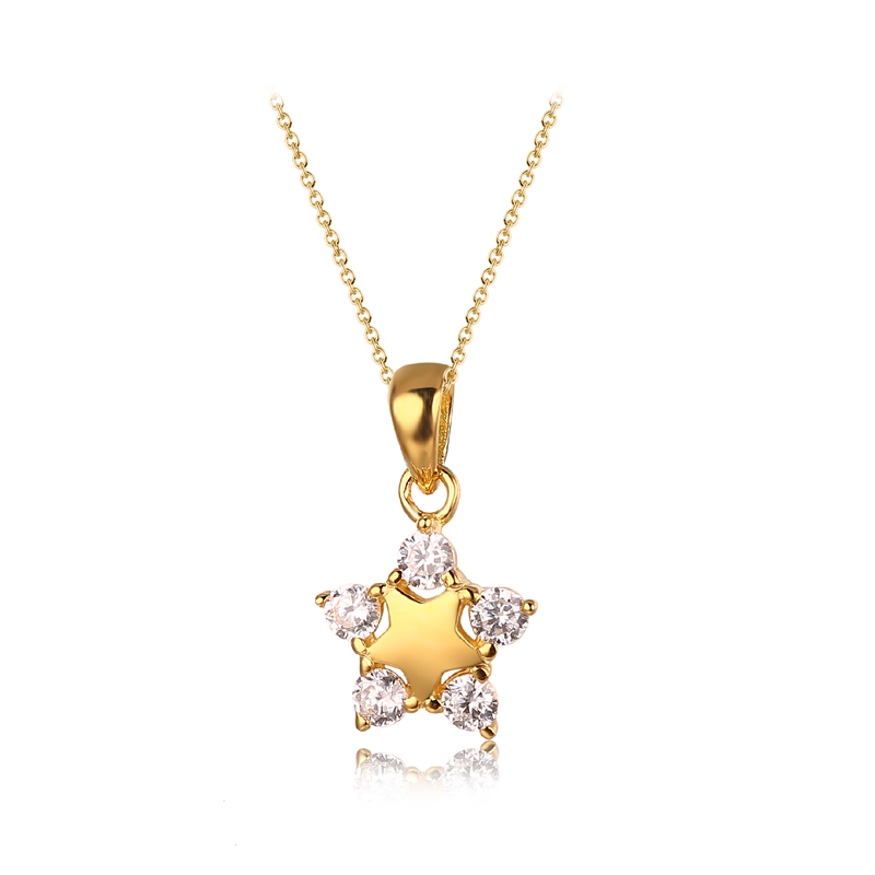 Sterling Silver Gold Plated Cz Star Pendant With Chain