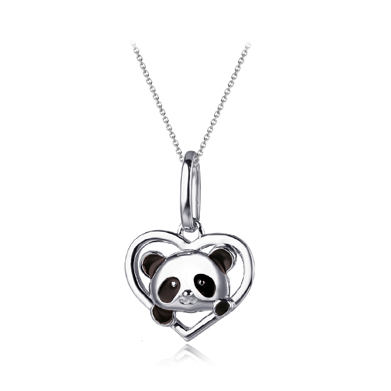 Sterling Silver Rhodium Plated Panda Pendant With Chain