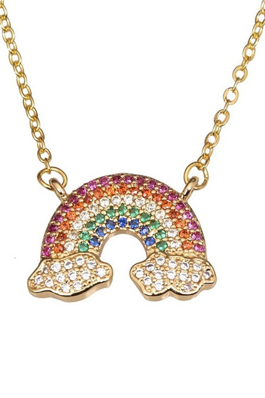 Sterling Silver Gold Plated Cz Rainbow Necklace - 24