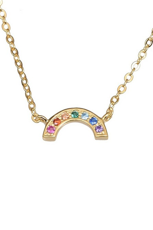 Sterling Silver Gold Plated Cz Rainbow Necklace - 24