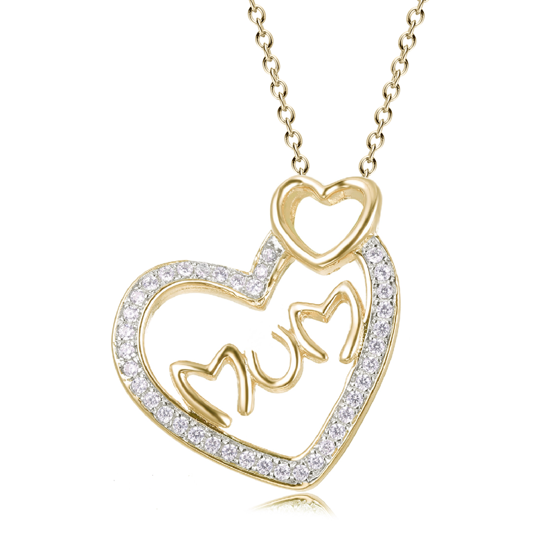 Silver Yellow Gold Plated CZ MUM Pendant + Chain