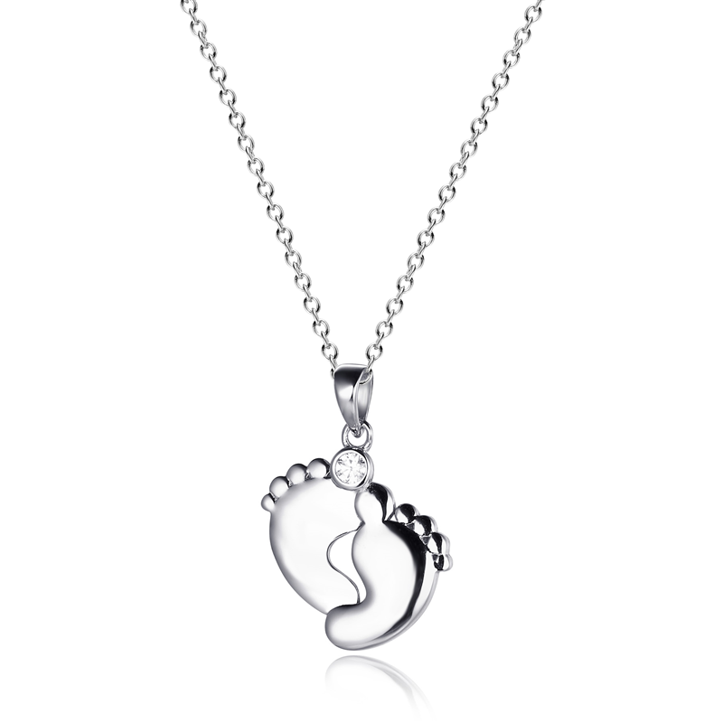 Sterling Silver CZ Footprints Pendant + Chain