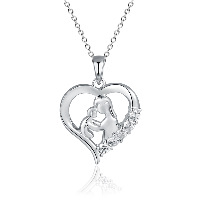 Sterling Silver CZ Mother & Child Pendant + Chain