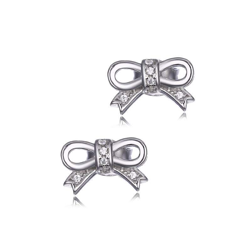 Sterling Silver CZ Bow Earrings