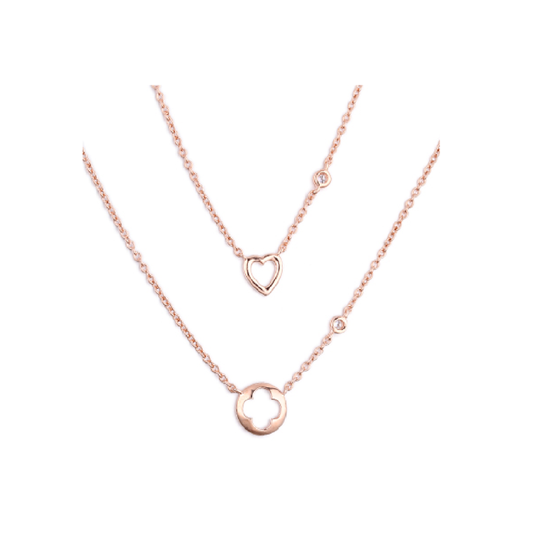 Sterling Silver Rose Gold Plated Layered Cz Necklace