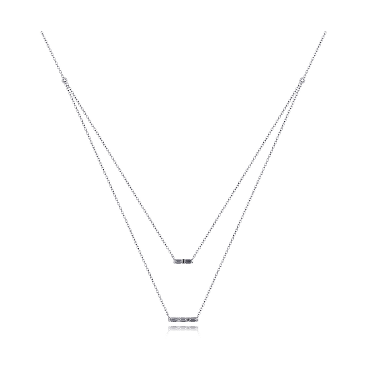 Sterling Silver Rhodium Plated Layered Cz Necklace