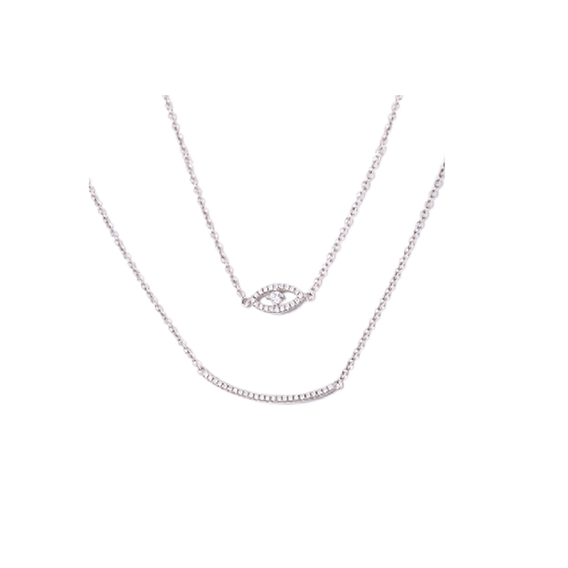 Sterling Silver Rhodium Plated Layered Cz Necklace