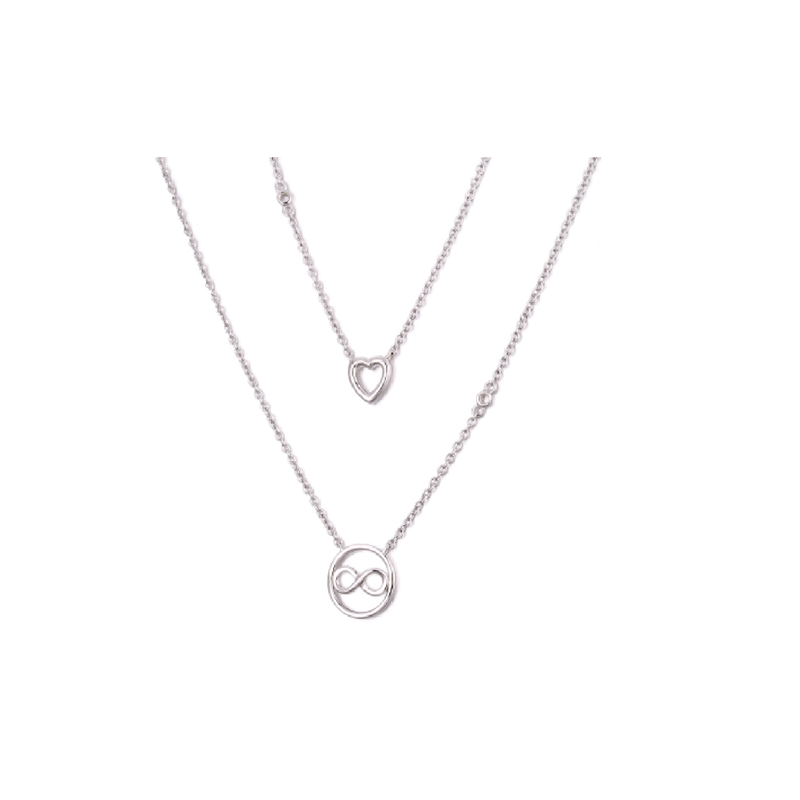 Sterling Silver Rhodium Plated Cz Heart, Infinity Layered Necklace