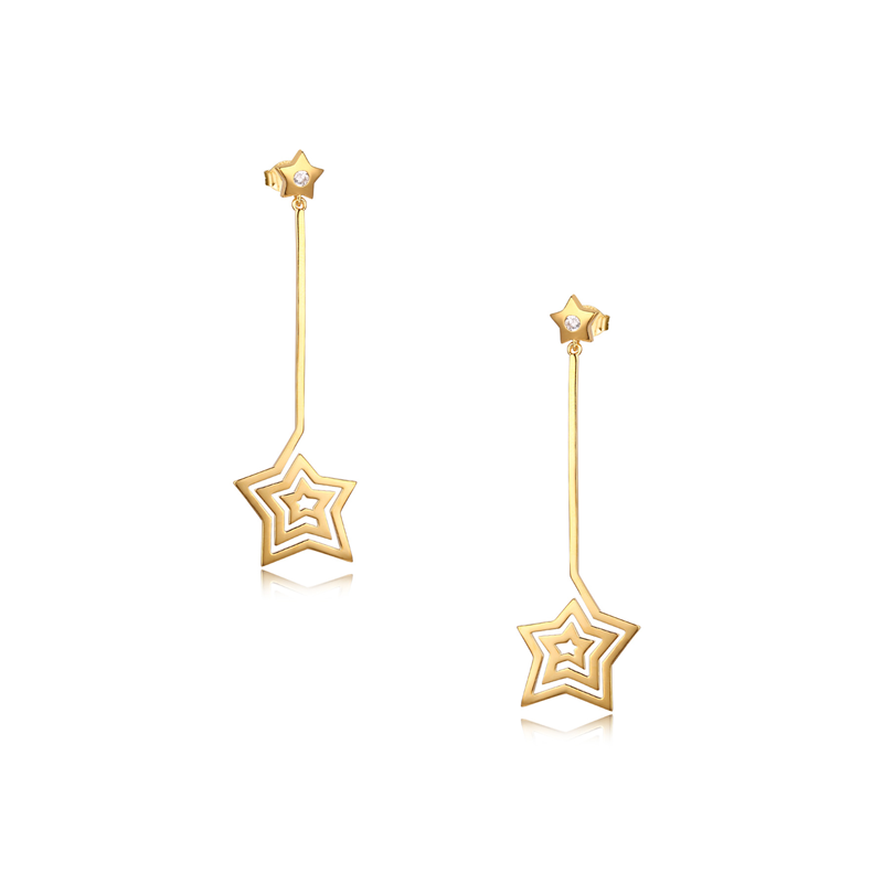 Sterling Silver Gold Plated Star Drop Earrings