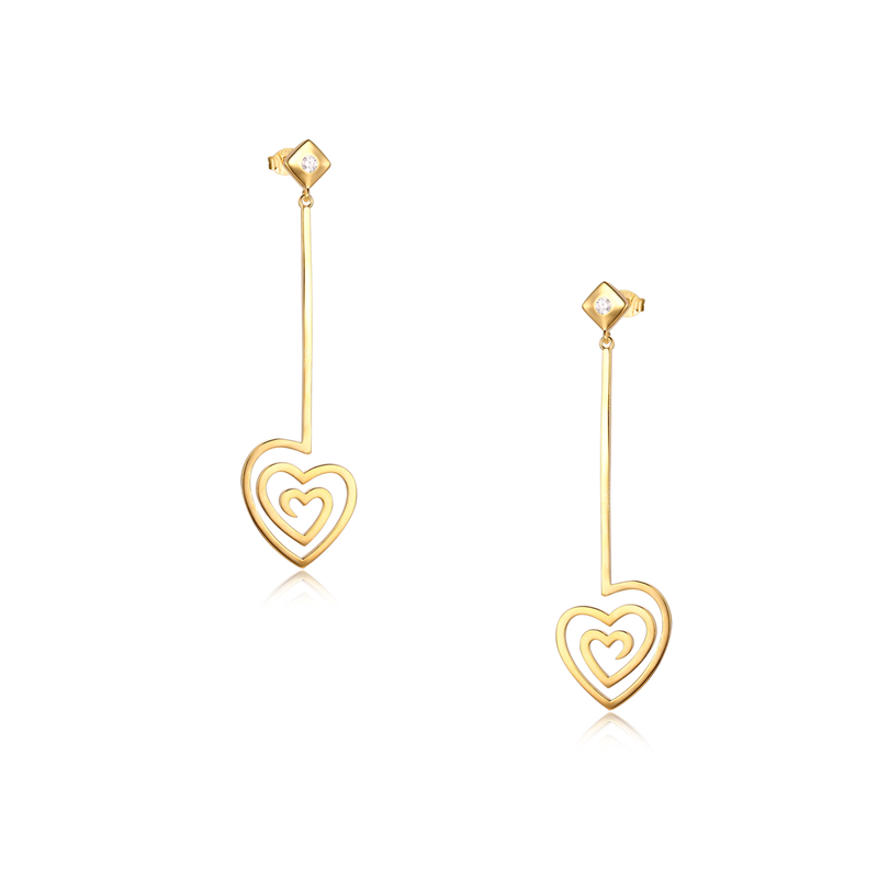 Sterling Silver Gold Plated Heart Drop Earrings