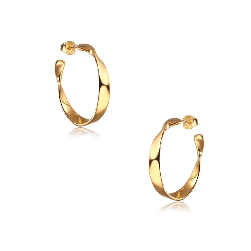 Sterling Silver Gold Plated Ribbon Twist Hoop Earrings