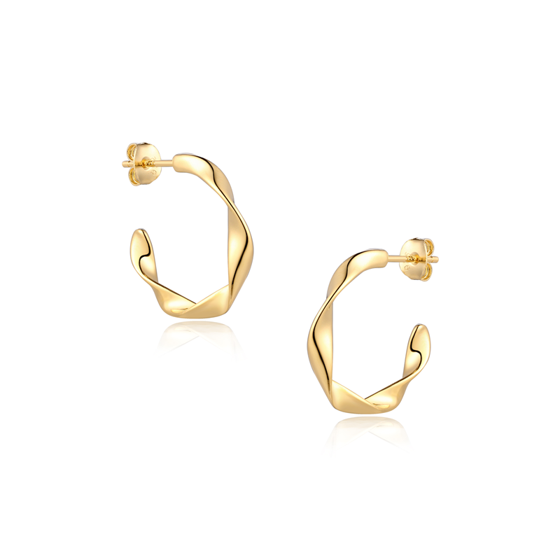 Sterling Silver Gold Plated Ribbon Twist Hoop Earrings