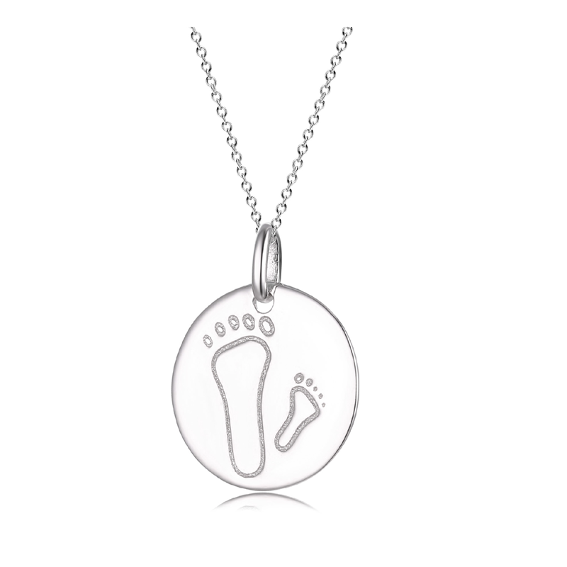 Sterling Silver Circle Sentiment Pendant + Chain - when you saw only one set of footprints it was then that I carried you (on front)