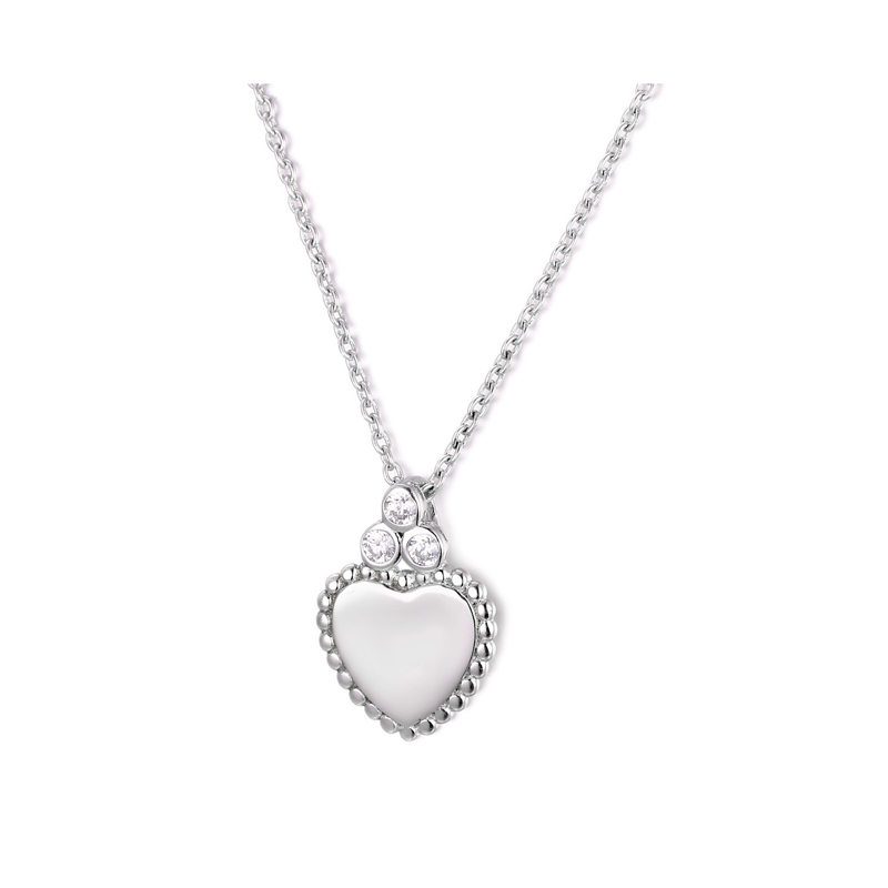 Sterling Silver Heart Sentiment Pendant + Chain - pets leave pawprints on our hearts (on front)