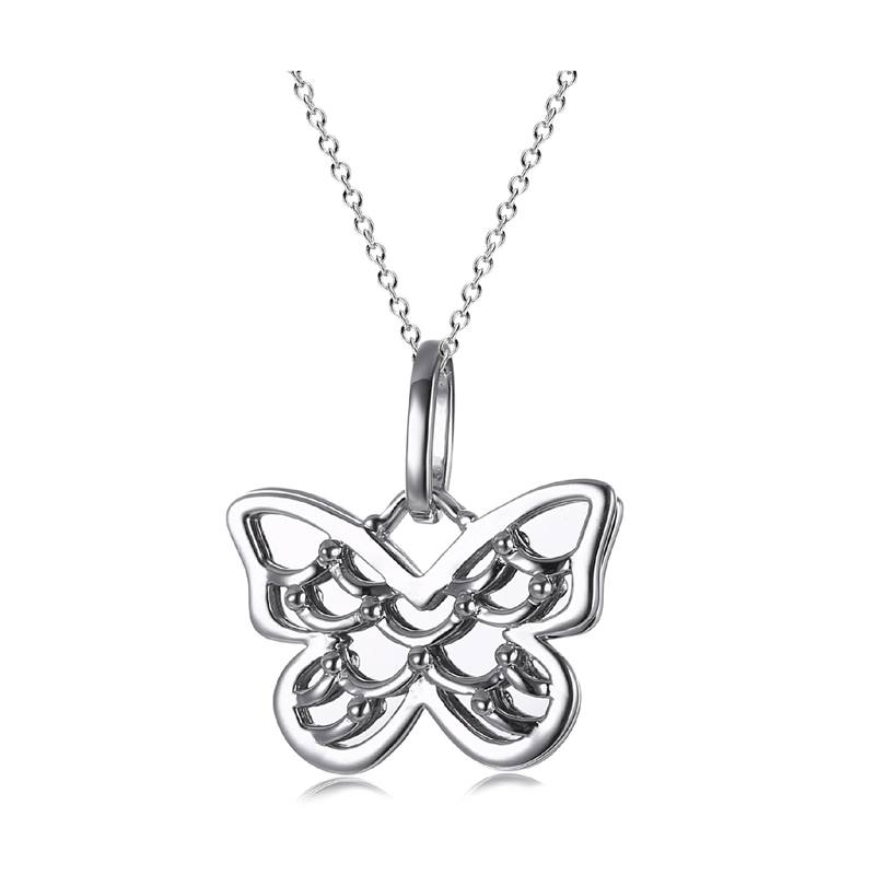 Sterling Silver Butterfly Sentiment Pendant + Chain - your first breath took mine away (on front)