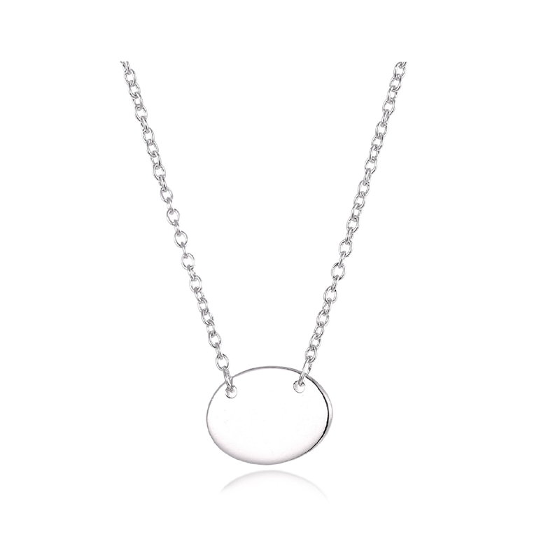 Sterling Silver Oval Sentiment Pendant + Chain - love you to the moon & back (on front)