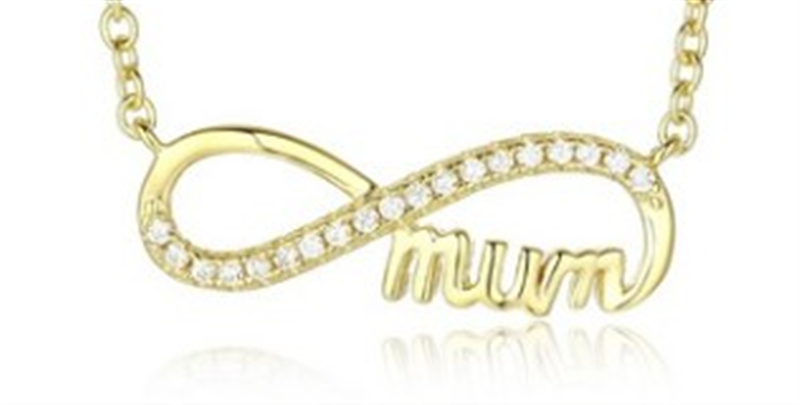 Sterling Silver Gold Plated Cz MUM Infinity Necklace