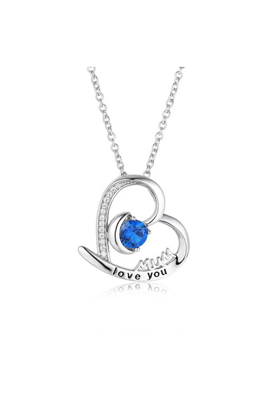 Sterling Silver 'love you' Cz MUM heart pendant + chain