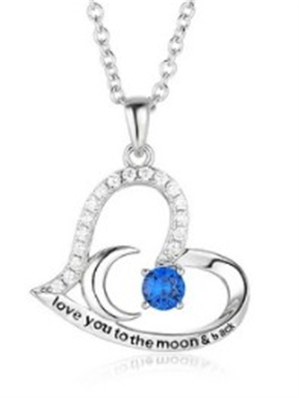 Sterling Silver Cz MUM Heart Pendant + Chain (love you to the moon & back)