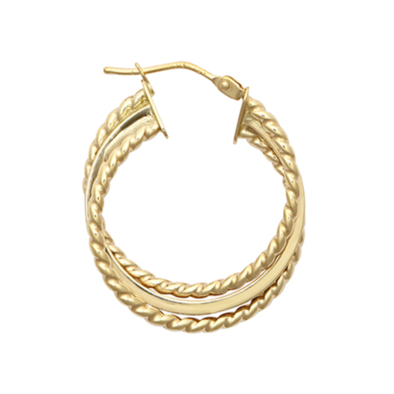9ct YG 20mm Three Layer Ribbed Twist Hoop Earrings
