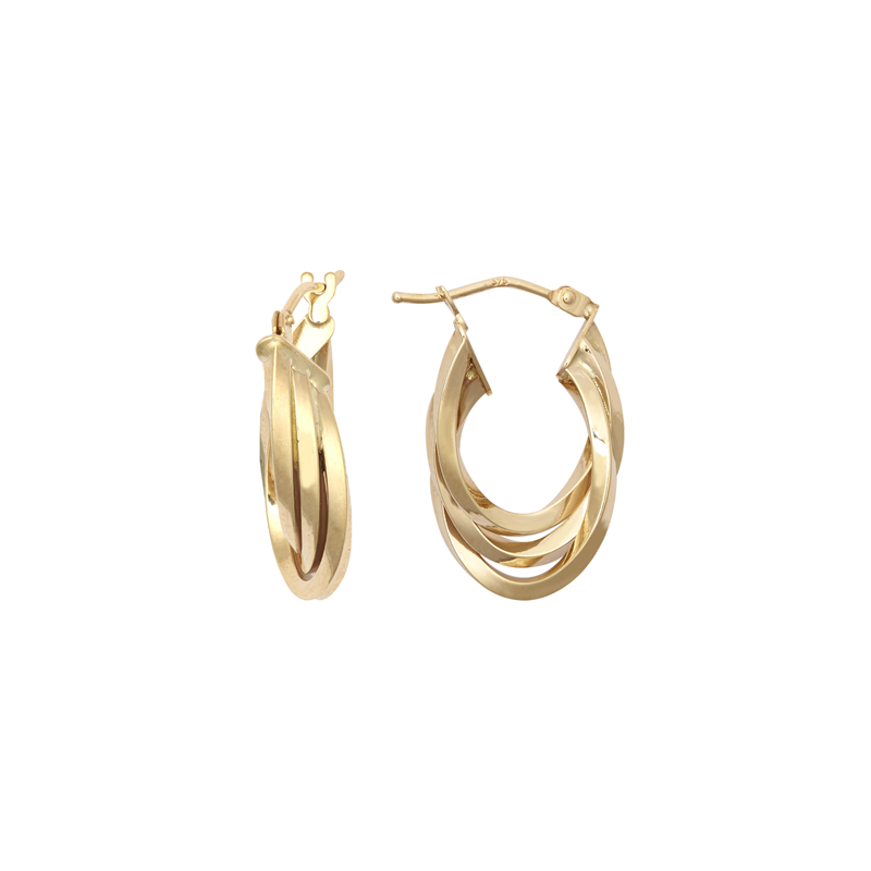 9ct YG Three Layer Polished Oval Hoop Earrings