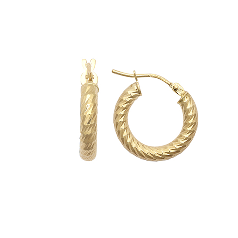9ct YG 10mm Dia Cut Hoop Earrings