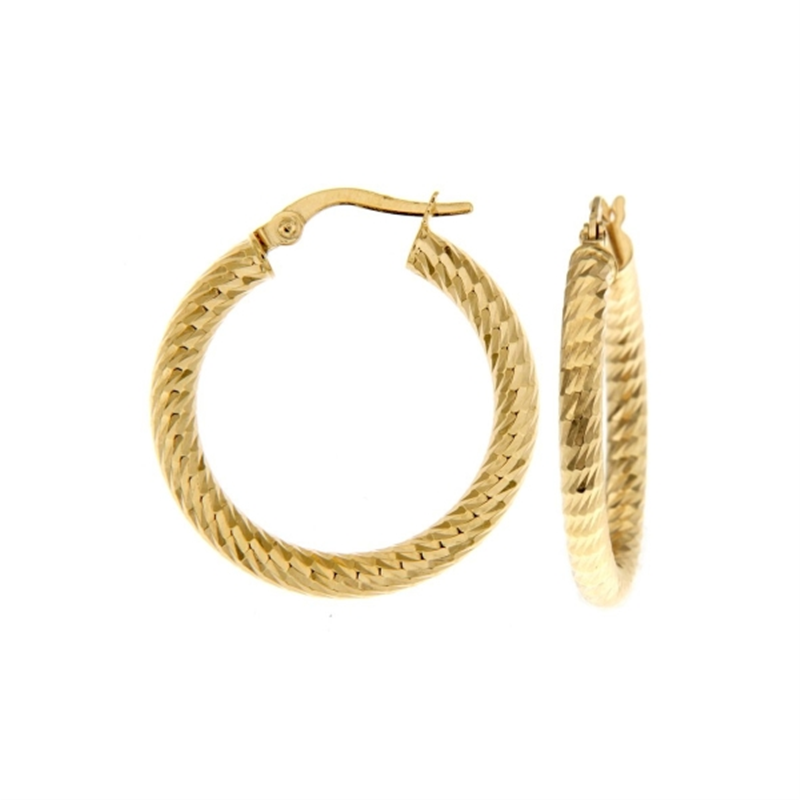 9ct Yellow Gold 15mm Dia Cut Hoop Earrings