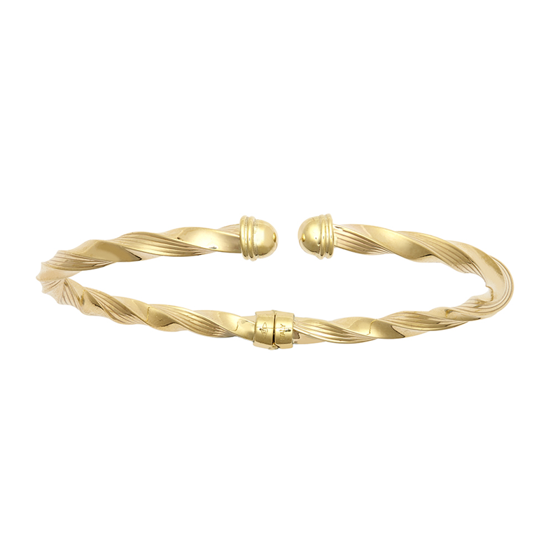 9ct YG Ribbed & Twist Spring Bangle