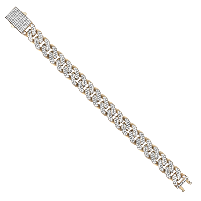9ct YG Cz Curb Gents Bracelet