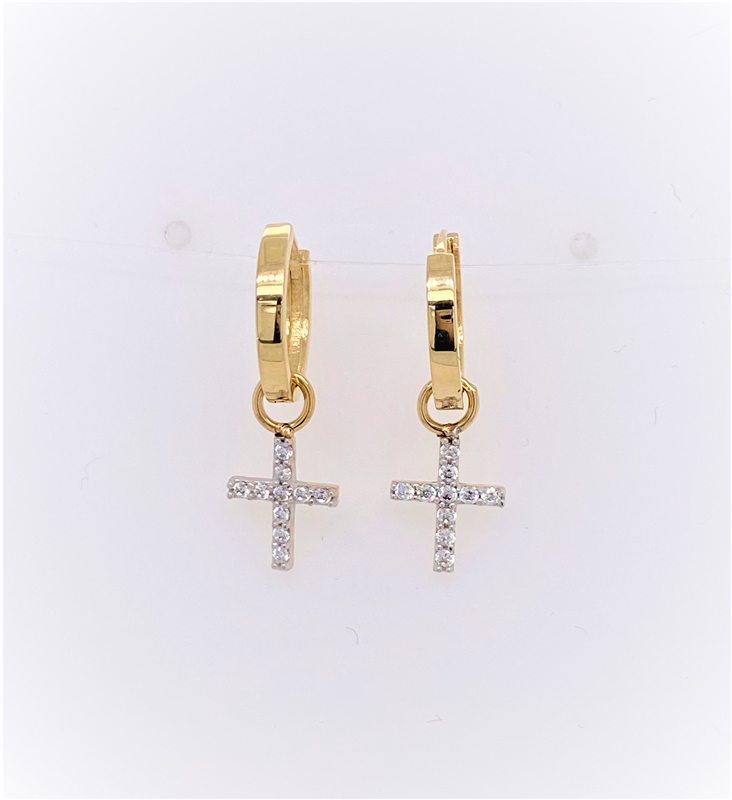 9ct Yellow Gold 12mm Huggie with Cz Cross Earrings
