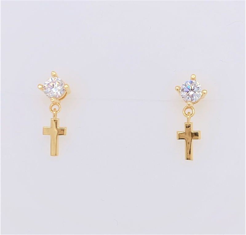 9ct Yellow Gold 4mm Cz with Plain Cross Stud Earrings
