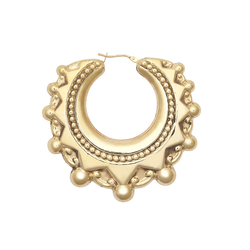 9ct YG Round Creole Spike Earrings