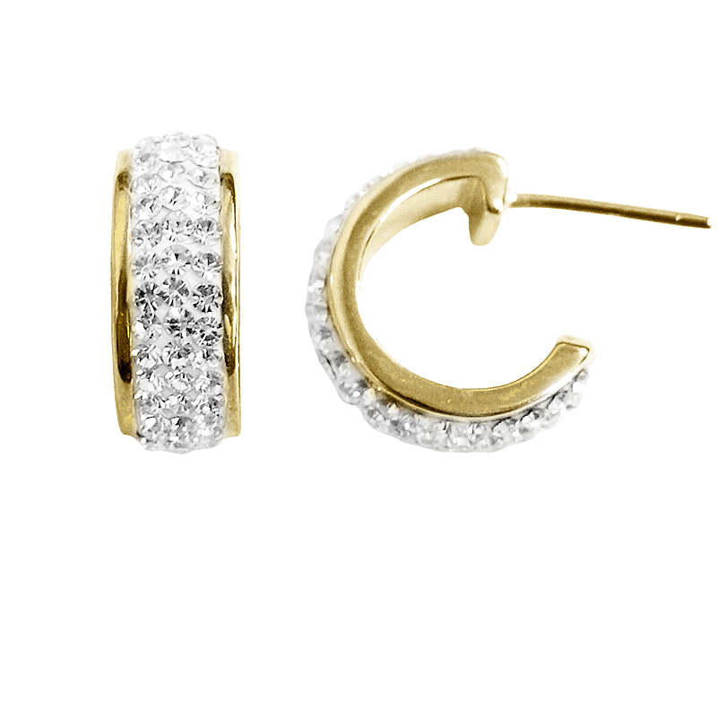 Gold Plated Silver Crystal 1/2 Hoop Earrings