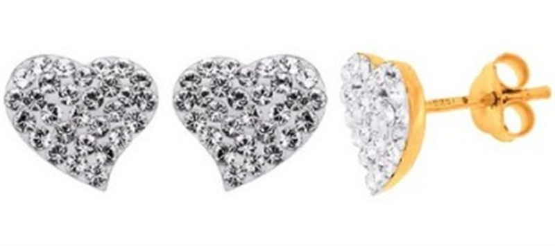 Gold Plated Silver Crystal Heart Stud Earrings