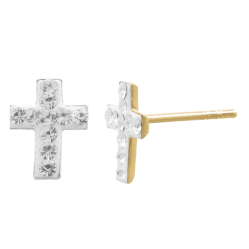 Gold Plated Silver Crystal Cross Stud Earrings