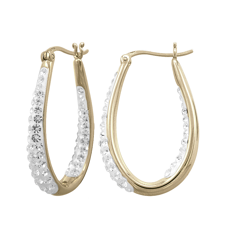 Gold Plated Silver Crystal Oval Hoop Earrings