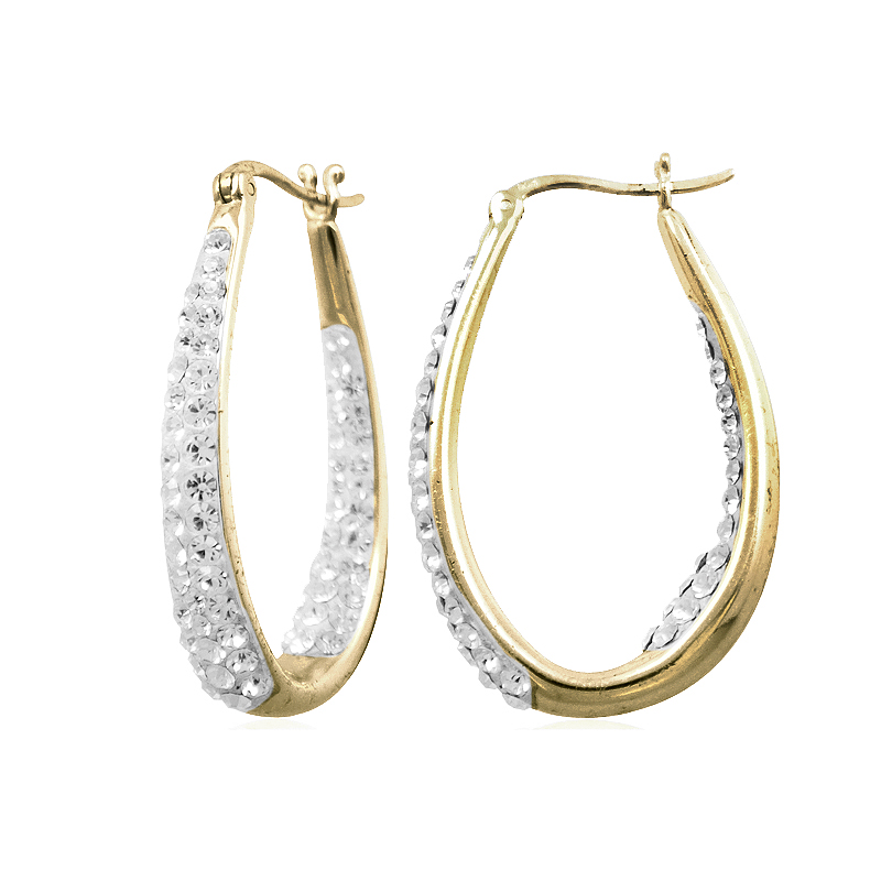 Gold Plated Silver Crystal Oval Hoop Earrings