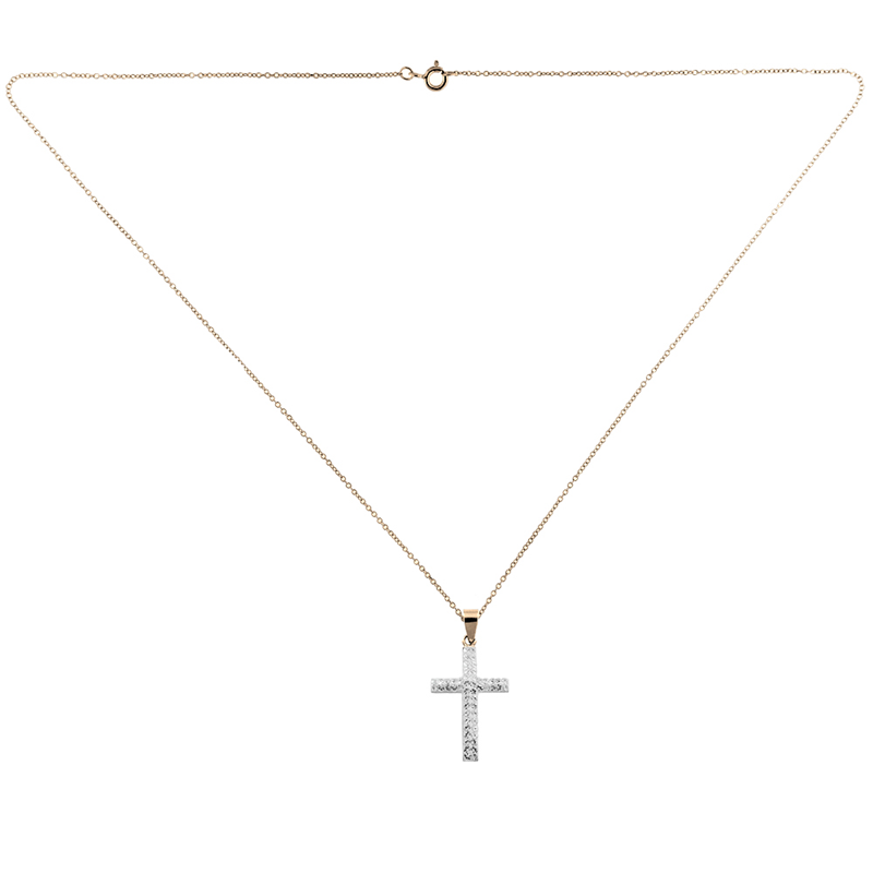Gold Plated Crystal Silver Cross Pendant / 18