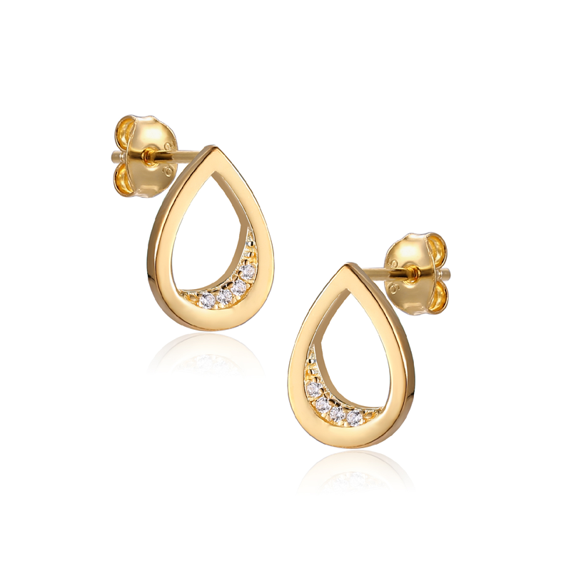 YG Plated Silver Cz Teardrop Stud Earrings