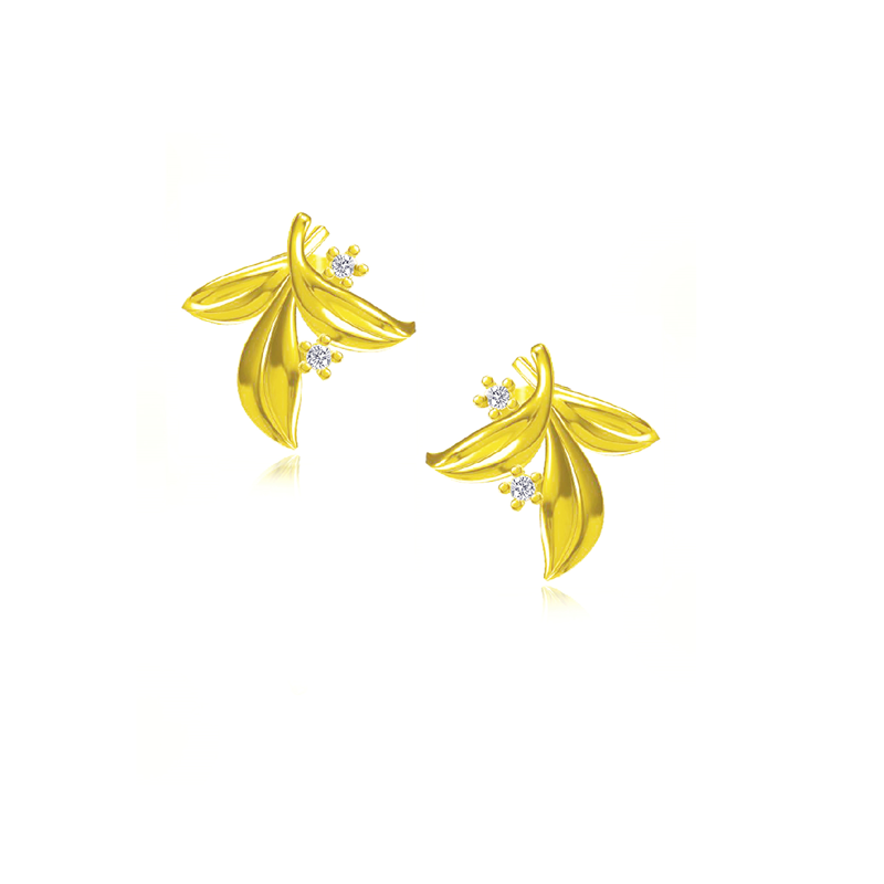 YG Plated Silver Cz Leaf Stud Earrings