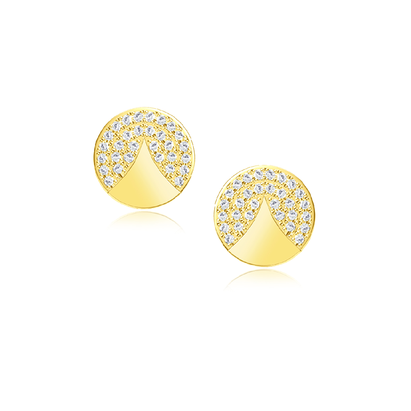 YG Plated Silver Cz Disc Stud Earrings