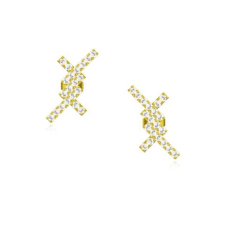 YG Plated Silver Cz Stud Earrings