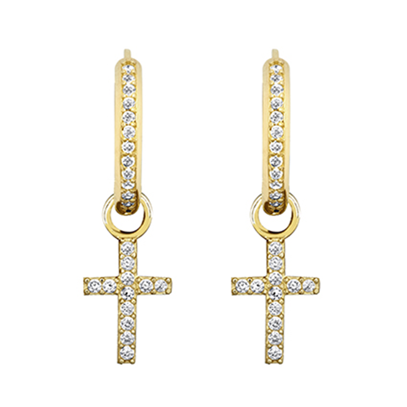 9ct YG  Cz Cross & Hoop Earrings