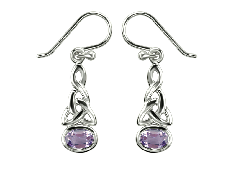 Sterling Silver Purple CZ Celtic Earrings
