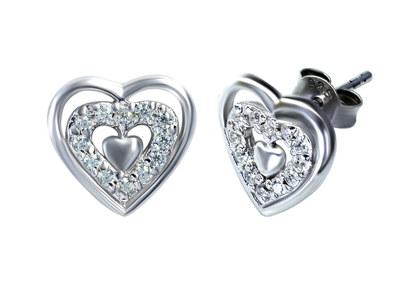 Sterling Silver Triple Heart CZ Earrings