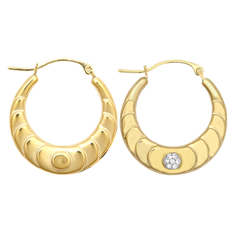 9ct YG Crystal Patterned Creole Earrings